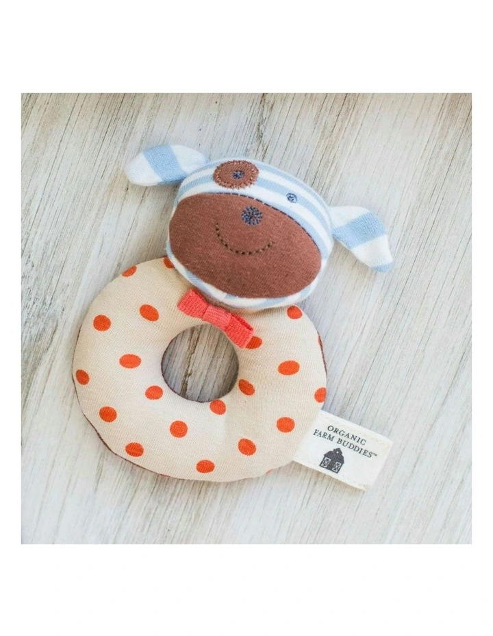 Organic Farm Buddies Cotton Teething The Dog Rattle Boxer 13cm | MYER