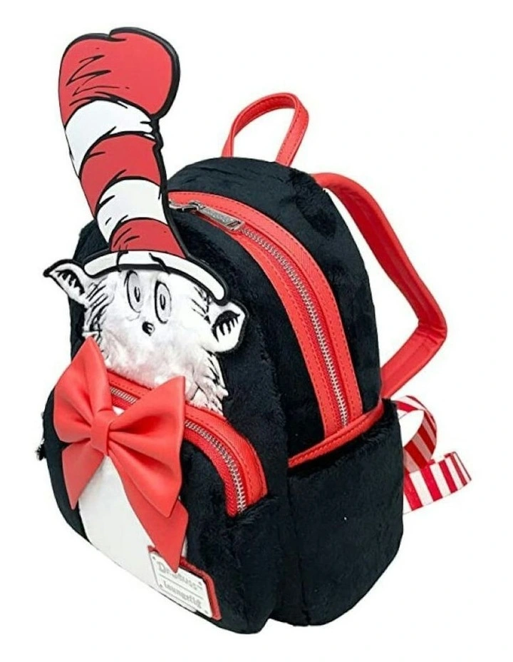 Cat in the Hat Faux Fur Cosplay Plush Backpack 23x26cm (12+ years) in Multi image 3