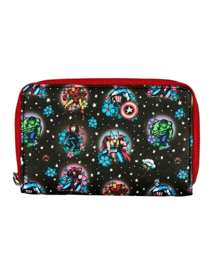 Avengers Floral Tattoo Zip Around Coin Purse 15.24cm in Black image 1