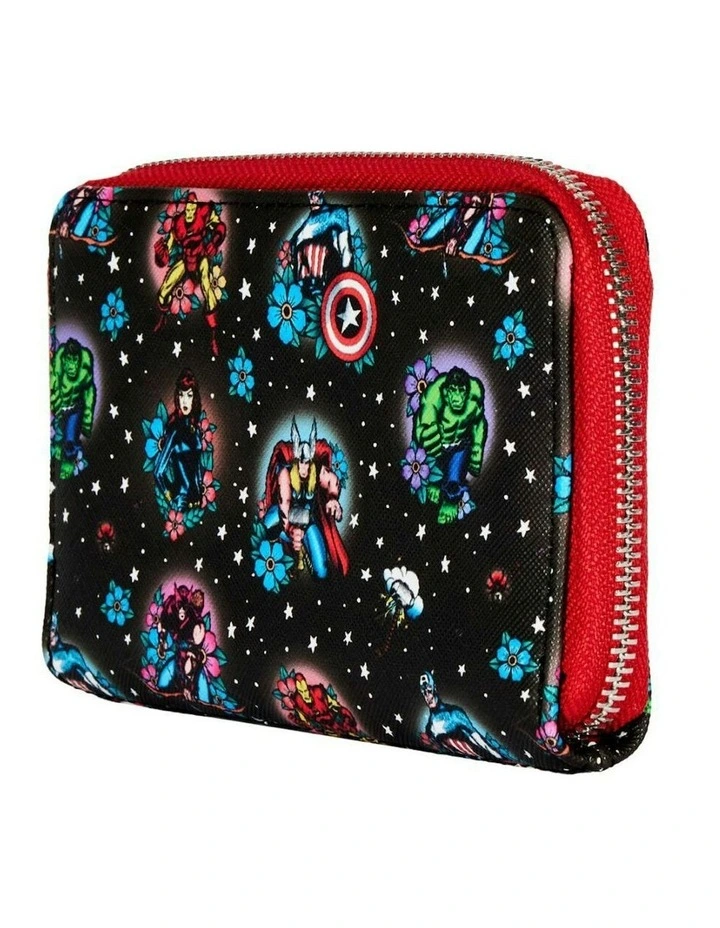 Avengers Floral Tattoo Zip Around Coin Purse 15.24cm in Black image 2