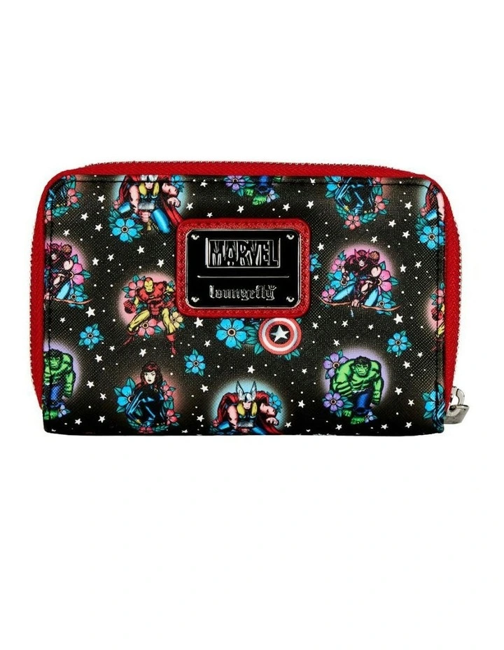 Avengers Floral Tattoo Zip Around Coin Purse 15.24cm in Black image 3