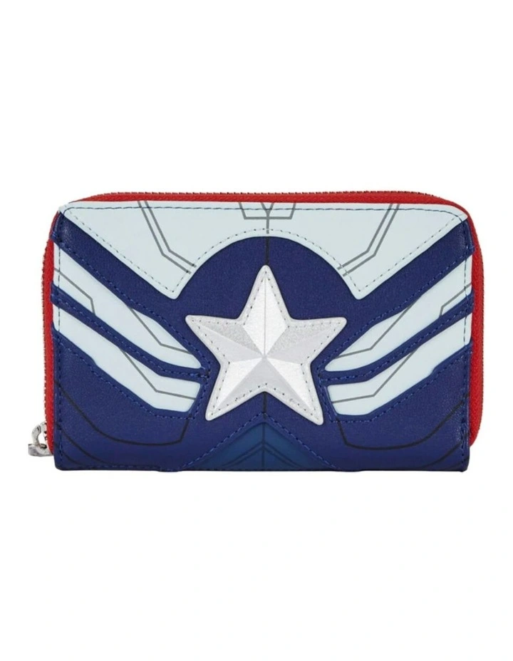 Captain America Zip Leather Purse 6x4cm in Multi image 1
