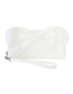 Irredescent Wedding Leather Zip Around Wristlet Wallet 8x4 in White