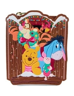 Winnie The Pooh & Friends Holiday Scene Zip Wallet in Brown