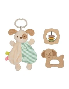 Comforter Wooden Rattle Puppy Dog Set Of 3 Pieces