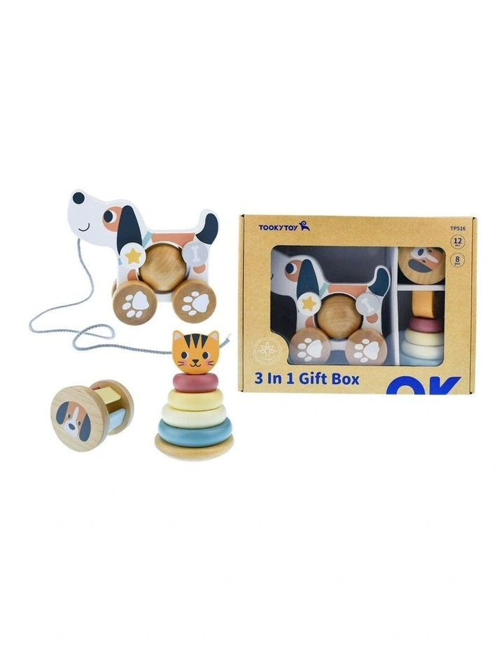8 Pieces 3-In-1 Baby Comforter Rattle Gift Set - Cat & Puppy Dog 12m+ image 1