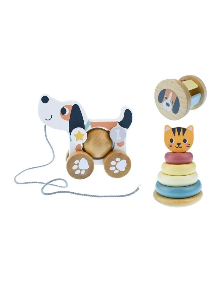 8 Pieces 3-In-1 Baby Comforter Rattle Gift Set - Cat & Puppy Dog 12m+ image 2