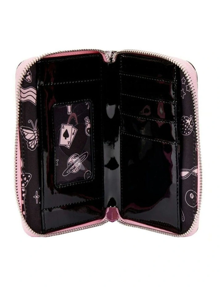 Shiny Faux Leather Lucy Tattoo Zipped Around Closured Wallet 4 in Black image 3