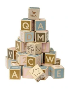 Letter & Number Fun Play Building Wooden Blocks Toy 36 Pieces