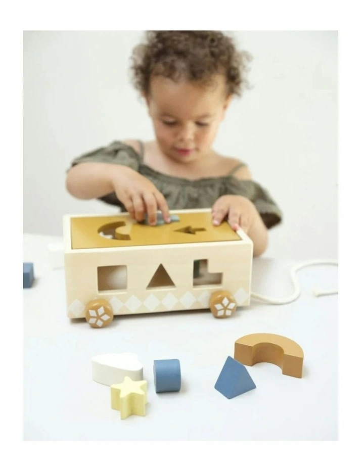 Shape Sorter Fun Wooden Pull Cart Learning Toy image 4