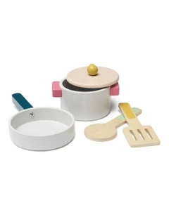 Wooden Pots & Pans Set Fun Play Kitchen Pretend Toys