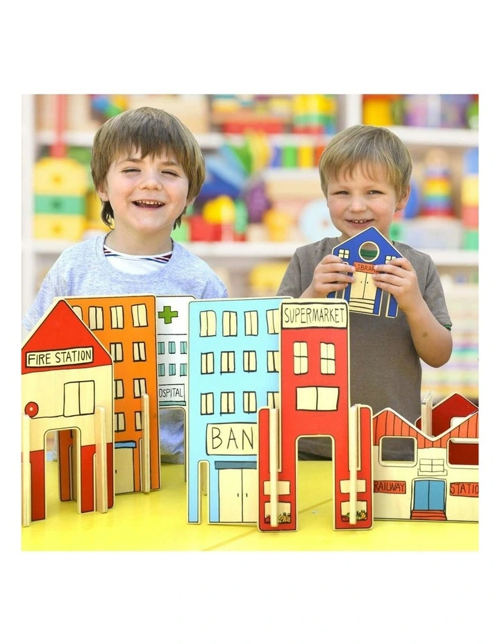26pc The Happy Architect Town Kids Wooden Toy Fun Play Build 2  image 6