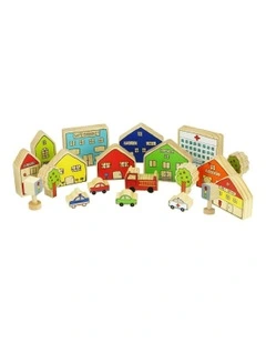 20pc The Busy Village Kids Wooden Toy Interactive Fun Play 18m 