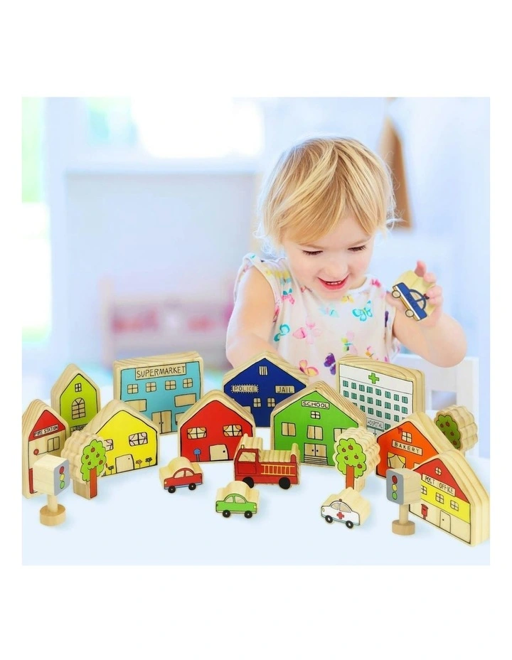 20pc The Busy Village Kids Wooden Toy Interactive Fun Play 18m image 3