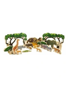 20pc Animals In The Wild Kids Wooden Toy Fun Interactive Play 2 