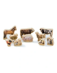 10pc My Farm Animals Kids Wooden Toy Fun Educational Play 12m 