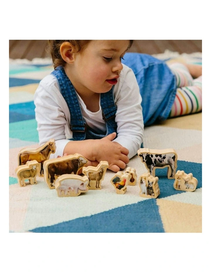10pc My Farm Animals Kids Wooden Toy Fun Educational Play 12m  image 2