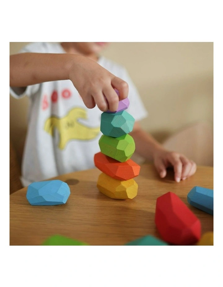 Wooden Stacking Stones Fun Activity Playset 2+ 14 Piece image 4