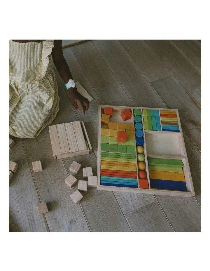 Mixed Wooden Blocks With Tray Toy 2+ 100 Piece image 4