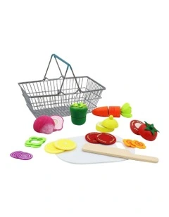Wooden Cutting Vegetables with Metal Basket Pretend Play Toy 18m+