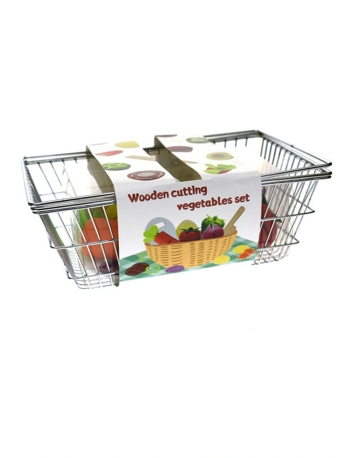 Wooden Cutting Vegetables with Metal Basket Pretend Play Toy 18m+ image 2