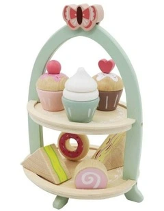 Children Wooden High Tea Stand Pretend Play Playset 20x26cm 3+