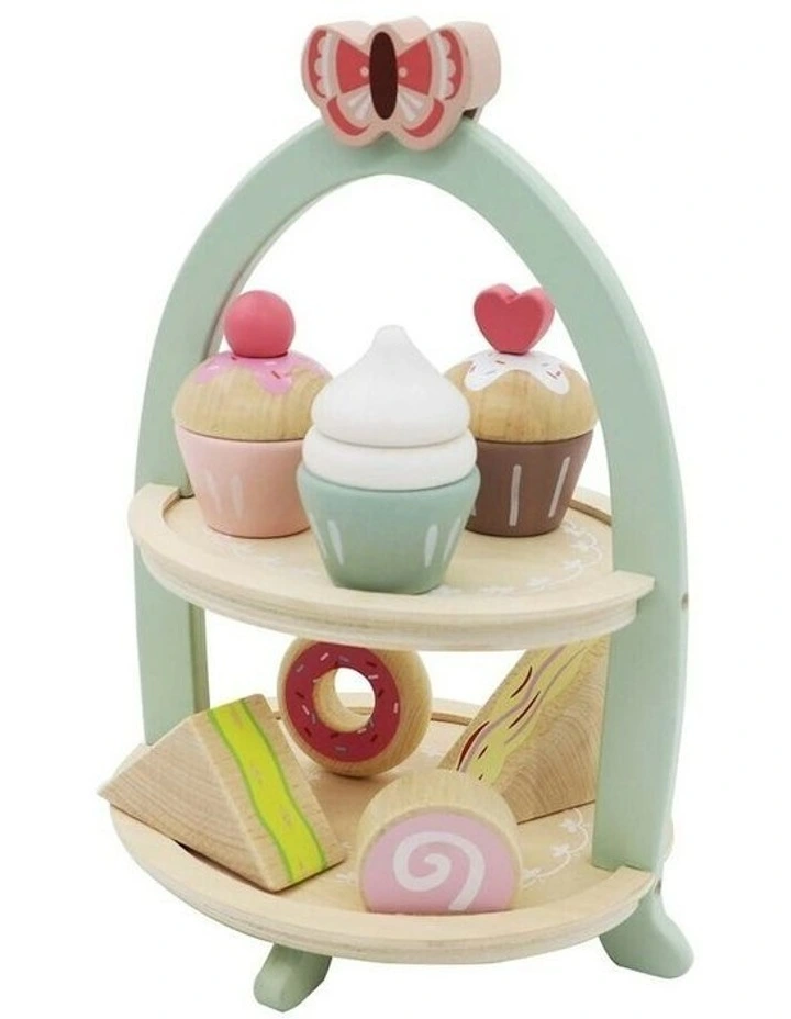 Children Wooden High Tea Stand Pretend Play Playset 20x26cm 3+ image 1