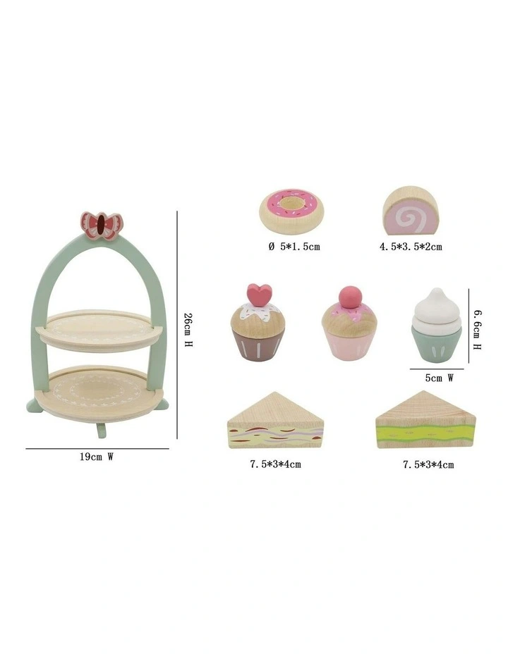 Children Wooden High Tea Stand Pretend Play Playset 20x26cm 3+ image 2