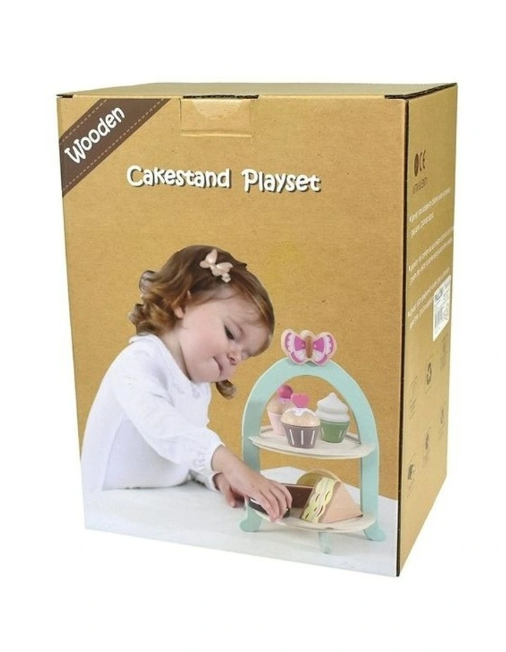 Children Wooden High Tea Stand Pretend Play Playset 20x26cm 3+ image 3