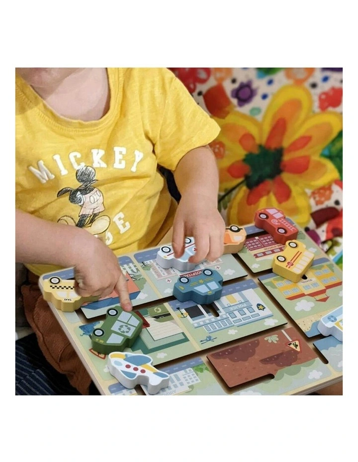 Wooden Childrens Traffic Maze Puzzle Board Toy image 4