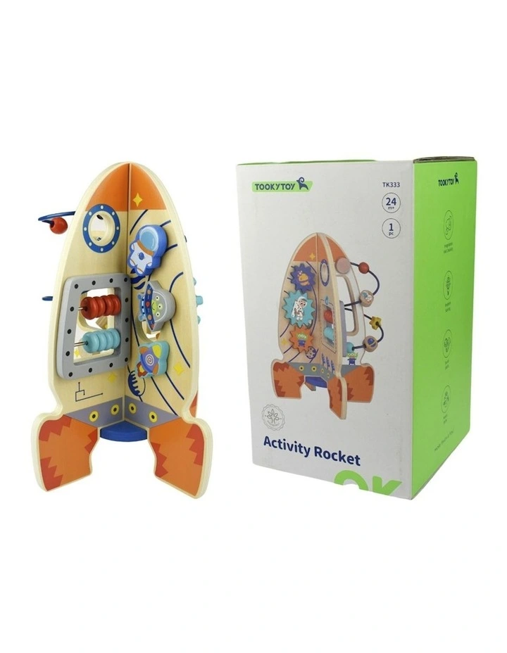 Wooden Interactive Activity Rocket Play Toy Set image 4