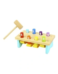 Wooden Knock Bench Colourful Toy 8 Pins