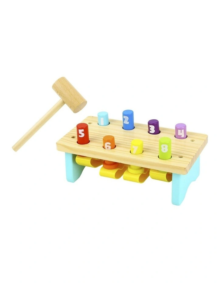 Wooden Knock Bench Colourful Toy 8 Pins image 1