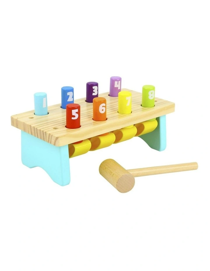 Wooden Knock Bench Colourful Toy 8 Pins image 2