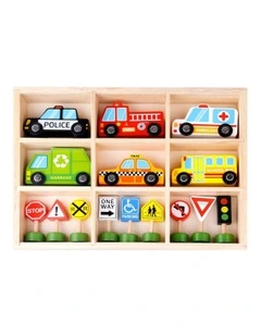 Wooden Transportation & Street Sign Vehicles Set 16 Pieces