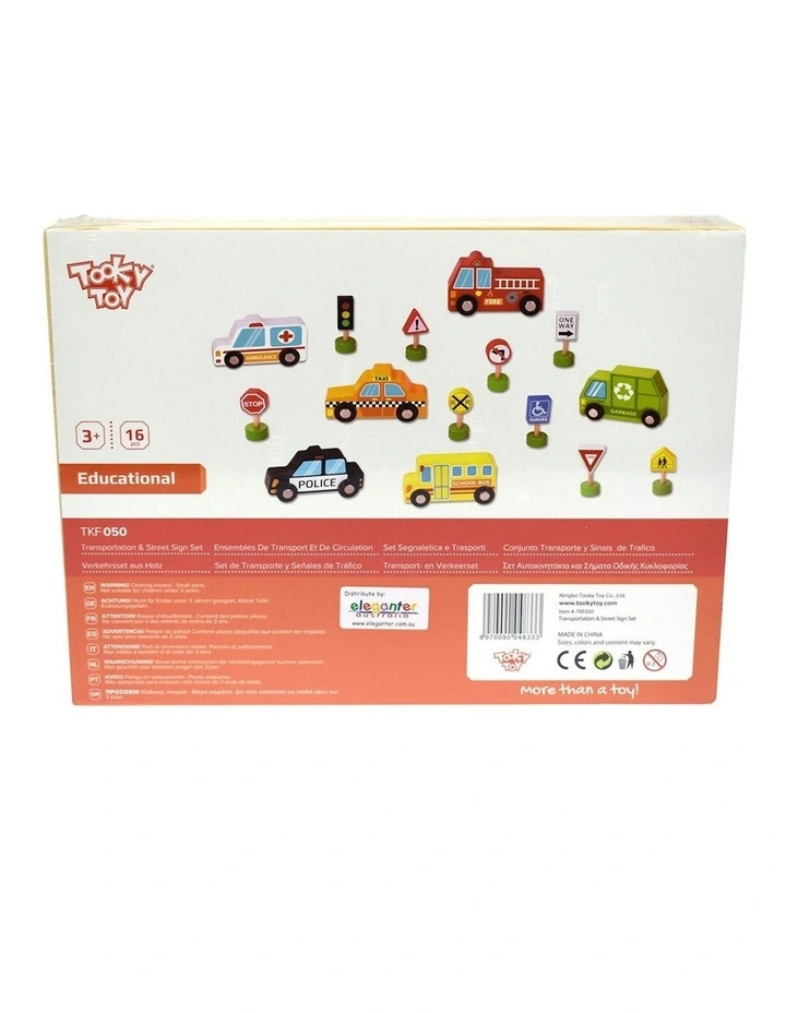 Wooden Transportation & Street Sign Vehicles Set 16 Pieces image 4