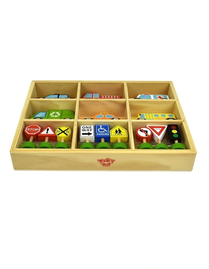Wooden Transportation & Street Sign Vehicles Set 16 Pieces image 5