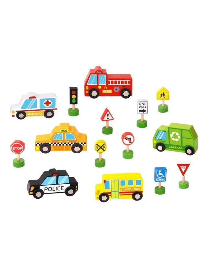 Wooden Transportation & Street Sign Vehicles Set 16 Pieces image 6