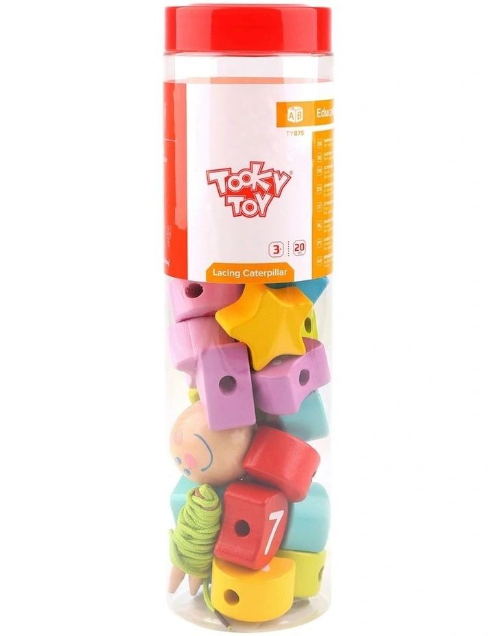 Lacing Blocks Caterpillar Educational Kids/Children's Learning Toy 3y image 2