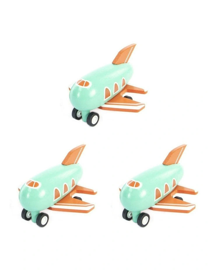 3x Mini Airplanes Kids/Children Fun Interactive Wooden Toy 10cm in Assorted image 1