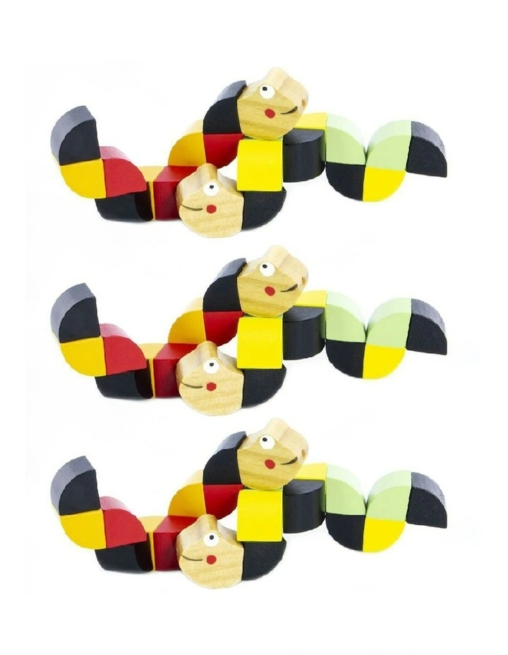 3x Twisty The Snake Kids/Children Fun Interactive Sensory Wooden Toy 15cm image 1