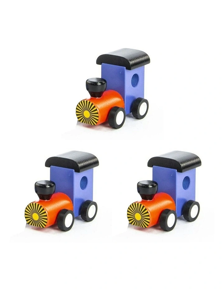 3x Mini Trains Kids/Children Fun Interactive Play Wooden Toy 7cm in Assorted image 1
