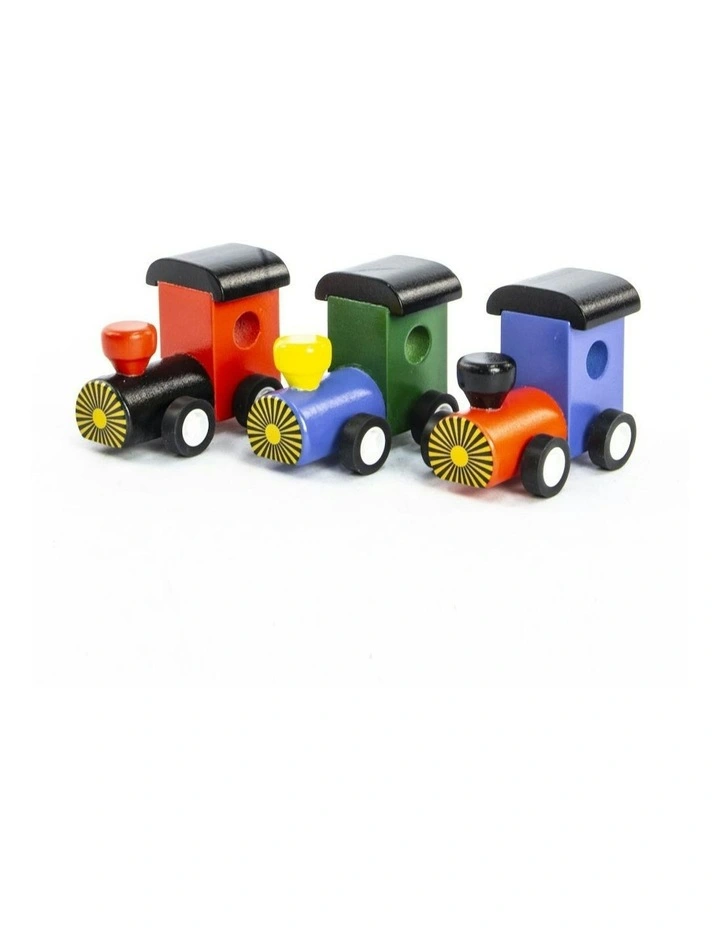 3x Mini Trains Kids/Children Fun Interactive Play Wooden Toy 7cm in Assorted image 3