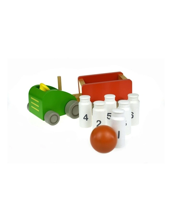 Milk Bottle Tractor & Bowling 24cm Wooden Non-Toxic Toy Set Kids 18m image 2