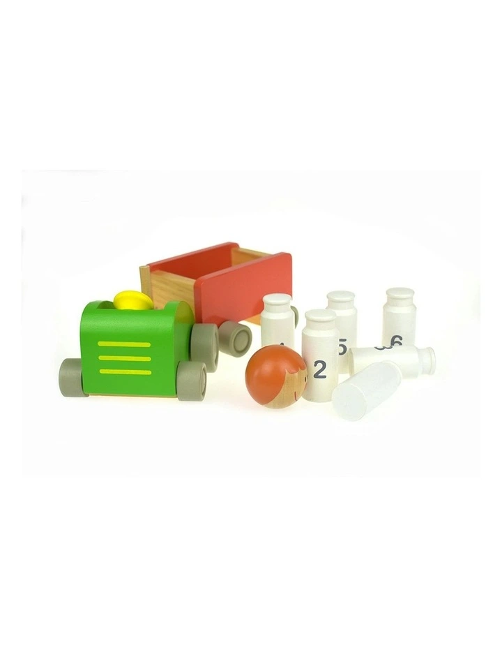 Milk Bottle Tractor & Bowling 24cm Wooden Non-Toxic Toy Set Kids 18m image 3