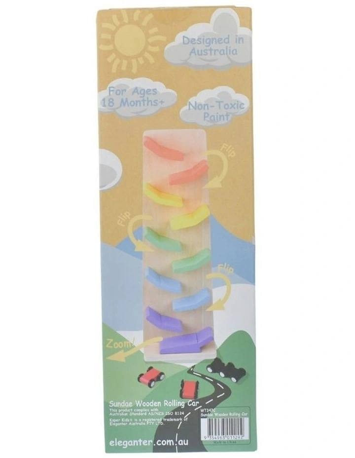 Sundae Wooden Rolling Car Tumble Tower Kids/Childrens Toy 18M  image 3