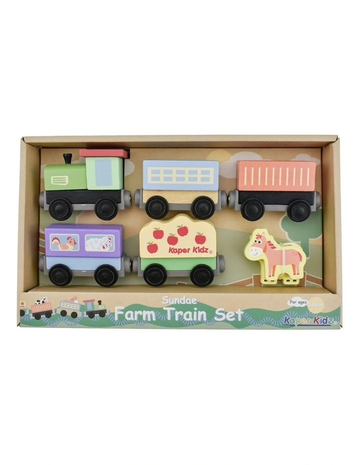 7pc Sundae Wooden Farm Train/Animal Set Kids/Childrens Toy 18M image 1