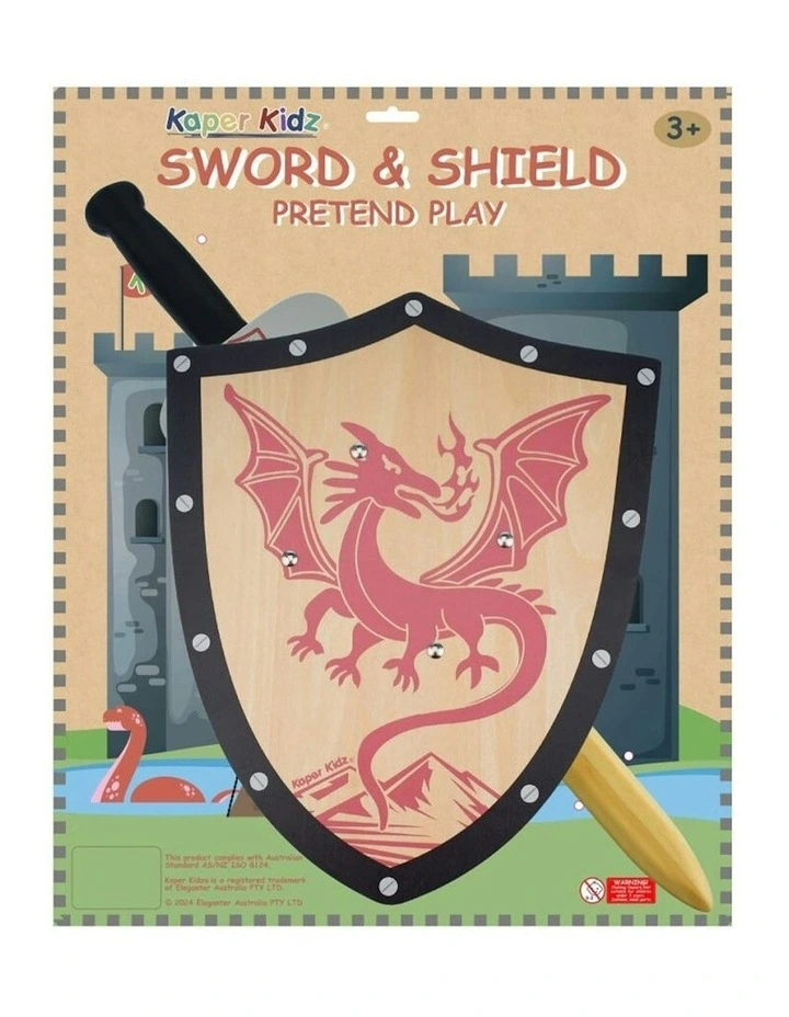 Wooden Medieval Sword & Shield Dragon Kids/Childrens Toy 3Y  image 2