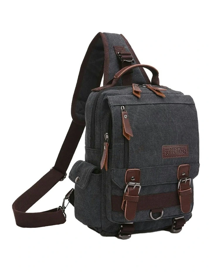 Republic Sleek Canvas Single Strap Cross Body Travel Backpack in Black image 1
