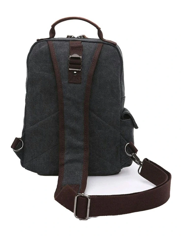 Republic Sleek Canvas Single Strap Cross Body Travel Backpack in Black image 2